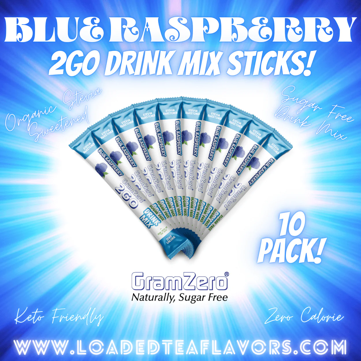 BLUE RASPBERRY Stevia Water Flavor Packets 💙 Sugar Free Flavoring Packets For Water & Loaded Tea Kits 🥤 - Image 3