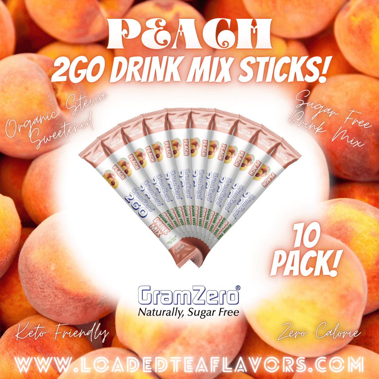 PEACH Stevia Water Flavor Packets 🍑 Sugar Free Flavoring Packets For Water & Loaded Tea Kits 🥤 - Image 3