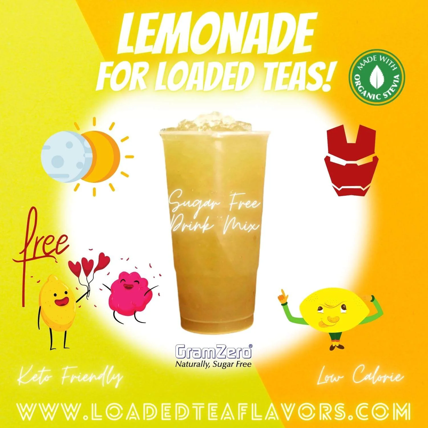 LEMONADE Sugar Free Beverage Mix 🍋 Aspartame Free Drink Mixes To Flavor Loaded Teas 🥤 Water Flavoring Powder 💧 - Image 3
