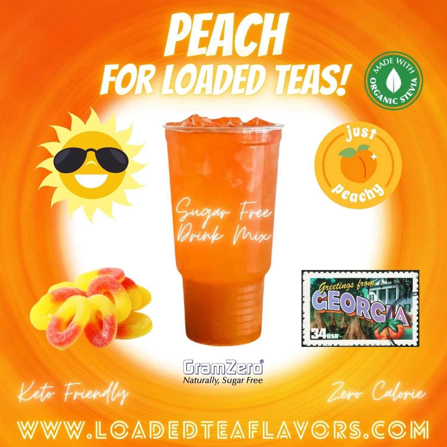 PEACH Sugar Free Beverage Mix 🍑 Aspartame Free Drink Mixes To Flavor Loaded Teas 🥤 Water Flavoring Powder 💧 - Image 3